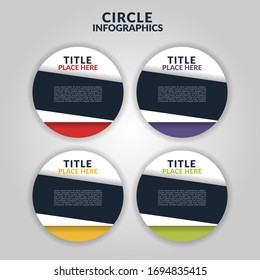 Infografía circular con 4 pasos, procesos, opciones, concepto. Plantilla para diagrama, negocio, presentaciones, diseño web. Ilustración conceptual vectorial de pancartas circulares coloridas con lugar para el texto