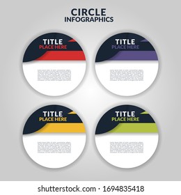 Infografía circular con 4 pasos, procesos, opciones, concepto. Plantilla para diagrama, negocio, presentaciones, diseño web. Ilustración conceptual vectorial de pancartas circulares coloridas con lugar para el texto