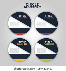 Circle Infografik mit 4 Schritten, Prozessen, Optionen, Konzept. Vorlage für Diagramm, Business, Präsentationen, Webdesign. Konzeptuelle Vektorillustration von bunten Rundbannern mit Platz für Text