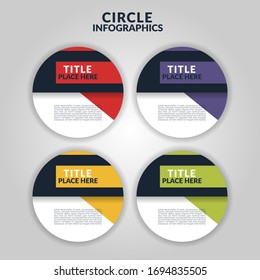 Circle Infografik mit 4 Schritten, Prozessen, Optionen, Konzept. Vorlage für Diagramm, Business, Präsentationen, Webdesign. Konzeptuelle Vektorillustration von bunten Rundbannern mit Platz für Text