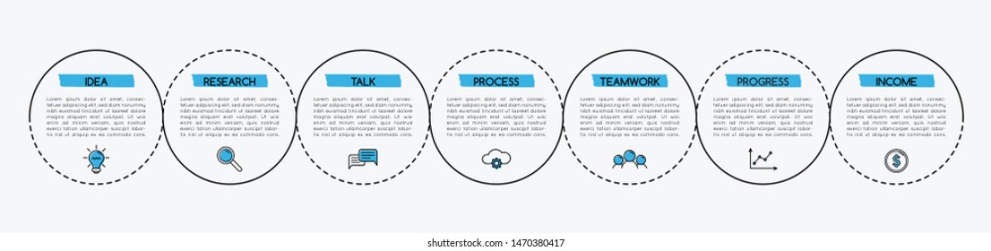 Circle infographic with 7 options. Flowchart. Vector