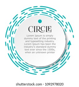 Circle infographic. Bright blue dotted line under white sheet of paper. Template for cover or banner. Vector illustration.