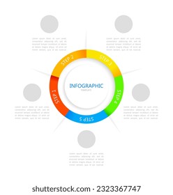 Circle infographic chart design template. Abstract infochart with editable contour. Instructional graphics with 5 step sequence. Visual data presentation. Tai Le Regular, Calibri Light fonts used