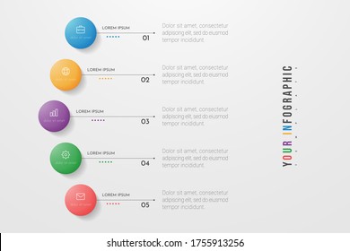 Infografía del círculo. Diseño conceptual con 5 opciones, pasos o procesos. Se puede utilizar para el diseño de flujos de trabajo, informes anuales, diagramas de flujo, diagramas, presentaciones, sitios web, banners, materiales impresos.
