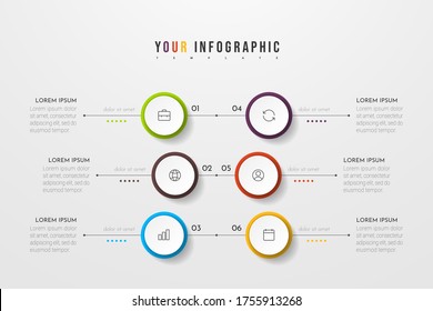 Circle infographic. Concept design with 6 options, steps or processes. Can be used for workflow layout, annual report, flow charts, diagram, presentations, web sites, banners, printed materials.