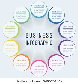 Círculo Diseño infográfico 10 pasos, objetos, Elementos u opciones información comercial