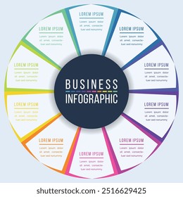 Círculo Diseño infográfico 10 pasos, objetos, Elementos u opciones infografía Plantilla de círculos de negocios