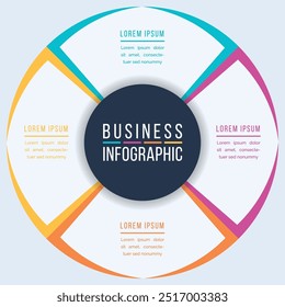 Círculo Diseño infográfico 4 pasos, objetos, Elementos u opciones infografía Plantilla de círculos de negocios