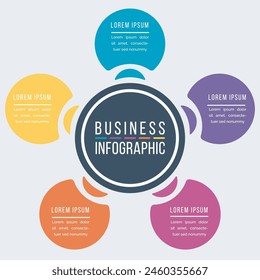 Círculo Diseño infográfico 5 Pasos, objetos, Elementos u opciones información comercial colorida Plantilla para infografía de negocios