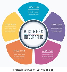 Circle Infographic design 5 Steps, objects, elements or options business information template