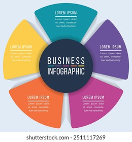 Círculo Diseño infográfico 5 pasos, objetos, Elementos u opciones infografía Plantilla empresarial