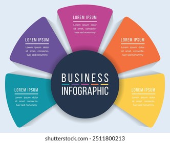 Círculo Diseño infográfico 5 pasos, objetos, Elementos u opciones infografía Plantilla empresarial