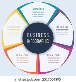 Círculo Diseño infográfico 5 pasos, objetos, Elementos u opciones infografía Plantilla de círculos de negocios