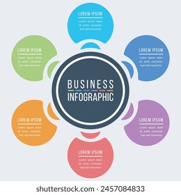 Circle Infographic design 6 Steps, objects, elements or options business information colorful template for business infographic