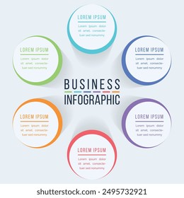 Círculo Diseño infográfico 6 pasos, objetos, Elementos u opciones información comercial