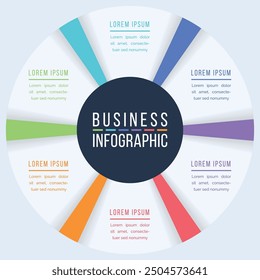 Círculo Diseño infográfico 6 Pasos, objetos, Elementos u opciones Plantilla de información empresarial