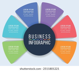 Círculo Diseño infográfico 6 pasos, objetos, Elementos u opciones infografía Plantilla empresarial