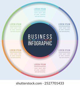 Circle Infographic design 6 steps, objects, elements or options information business circle template