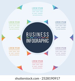 Círculo Diseño infográfico 6 pasos, objetos, Elementos u opciones infografía Plantilla empresarial