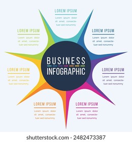 Círculo Diseño infográfico 7 pasos, objetos, Elementos u opciones información comercial Plantilla infográfica