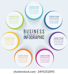 Círculo Diseño infográfico 7 pasos, objetos, Elementos u opciones información comercial