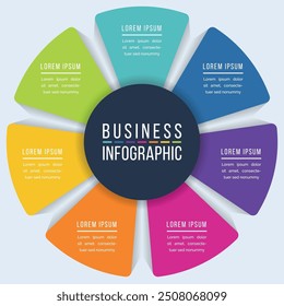 Circle Diseño infográfico 7 pasos, objetos, Elementos u opciones infografía Plantilla de negocios