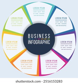 Círculo Diseño infográfico 7 pasos, objetos, Elementos u opciones infografía Plantilla de círculos de negocios