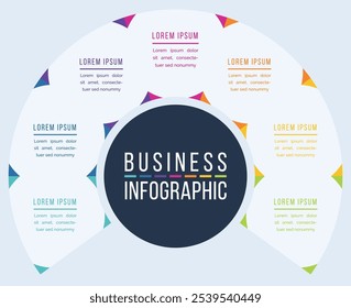 Circular Infográfico design 7 etapas, objetos, elementos ou opções infográfico modelo de negócios