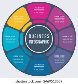 Circle Infographic design 8 Steps, objects, elements or options information business template