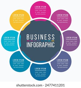 Circle Infographic design 8 steps, objects, options or elements business information template