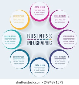 Círculo Diseño infográfico 8 pasos, objetos, Elementos u opciones información comercial