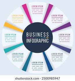 Círculo Diseño infográfico 8 Pasos, objetos, Elementos u opciones Plantilla de información empresarial