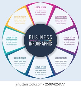 Círculo Diseño infográfico 8 pasos, objetos, Elementos u opciones infografía Plantilla de círculos de negocios