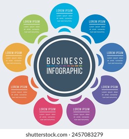 Circle Infographic design 9 Steps, objects, elements or options business information colorful template for business infographic