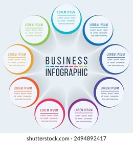 Círculo Diseño infográfico 9 pasos, objetos, Elementos u opciones información comercial para la Plantilla de infografía de negocios