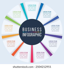 Círculo Diseño infográfico 9 Pasos, objetos, Elementos u opciones Plantilla de información empresarial