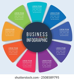 Círculo Diseño infográfico 9 pasos, objetos, Elementos u opciones infografía Plantilla empresarial