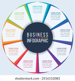 Círculo Diseño infográfico 9 pasos, objetos, Elementos u opciones infografía Plantilla de círculos de negocios	