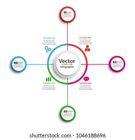 Circle infographic design template four process or step for business. Can be used for workflow layout, diagram, business step options, banner, web design. Vector Eps 10