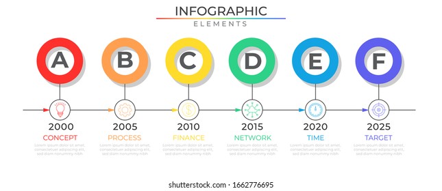 Circle infographic design template with icons and six connected steps process. Vector for company and corporate business project and presentation. Eps 10