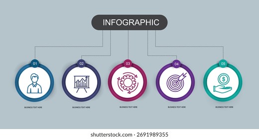 Plantilla de diseño de infografía circular con iconos 5 opciones pasos
