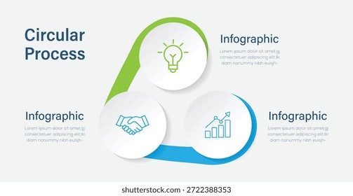 Círculo Plantilla de diseño infográfico con lugar para sus datos. Concepto de negocio con 3 pasos u opciones. Ilustración vectorial. 