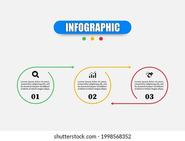 La plantilla de diseño de infografía de círculo presenta tres elementos. infografías empresariales con iconos y 3 opciones, pasos. Puede utilizarse para diagramas de procesos, presentaciones, diseño de flujo de trabajo, banners, diagramas de flujo.