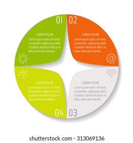 Circle infographic design templates with 4 parts. Round banner with options. Template for diagram, graph, presentation or chart. Business concept sequence banner. EPS10 workflow layout.
