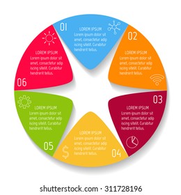 Circular modelos de design infográfico com 6 partes. Banner redondo com opções. Modelo para diagrama, gráfico, apresentação ou gráfico. Banner da sequência do conceito de negócios. Layout do fluxo de trabalho do EPS10.