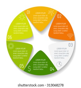Circle infographic design templates with 6 parts. Round banner with options. Template for diagram, graph, presentation or chart. Business concept sequence banner. EPS10 workflow layout.