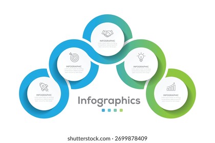 Circule o diagrama infográfico com 5 etapas. Modelo de elemento infográfico de diagrama de layout circular. Pode ser usado para folheto, fluxo de trabalho, linha do tempo, web design.	