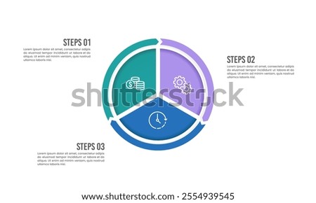 The circle infographic is divided into 3 parts. Process to success. Presentation, Strategy and Plan. Vector illustration.