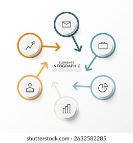 Circle infographic elements for business presentation slides. Six options, steps or processes