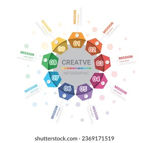 Circle Infographic elements design with 9 options or steps. Infographics for business concept. Can be used for presentations banner, workflow layout, process diagram, flow chart, info graph.